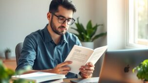 本を読みながら学び直しをする男性のイメージ