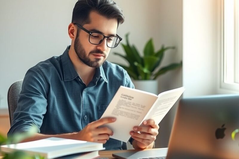本を読みながら学び直しをする男性のイメージ
