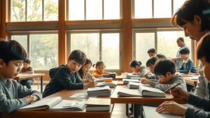 教室で学ぶ子どもたちと大人のイメージ