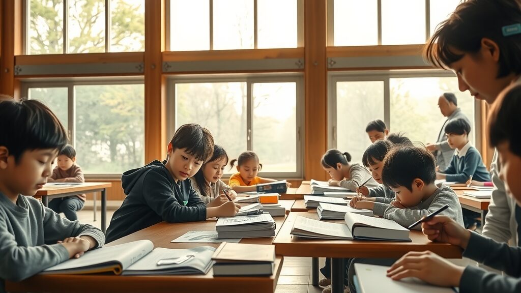 教室で学ぶ子どもたちと大人のイメージ